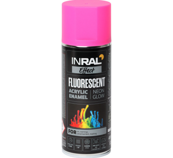 Dažai. Dažai, dažymo įrankiai, dažymo juostos. Aerozoliniai dažai, lakas, gruntas. Aerozoliniai dažai INRAL FLUORESCENT rožinė 400ml