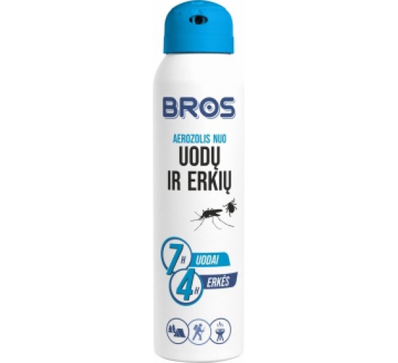 Sodo ir daržo prekės. Priemonės prieš kenkėjus. Priemonės prieš ropojančius ir skraidančius vabzdžius. Aerozolis nuo uodų ir erkių Bros 90ml 