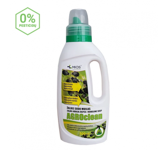 Sodo ir daržo prekės. Augalų apsaugos priemonės. Sodo priežiūros priemonės. AGROclean žaliasis sodo muilas 500ml koncentratas