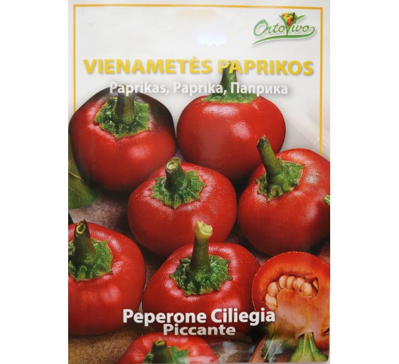 Sodo ir daržo prekės. Sėklos, daigyklos, durpinės tabletės. Paprikų sėklos. Aitrioji paprika Peperone Ciliegia Piccante 0,5g 