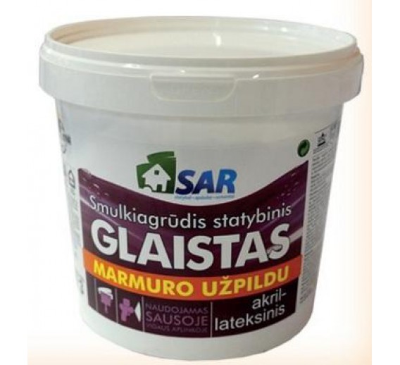 Dažai. Glaistas, gruntas, klijai, skiedikliai. Glaistai. Statybinis glaistas. Akril - lateksinis glaistas SAR su marmuro užpildu 16 kg 