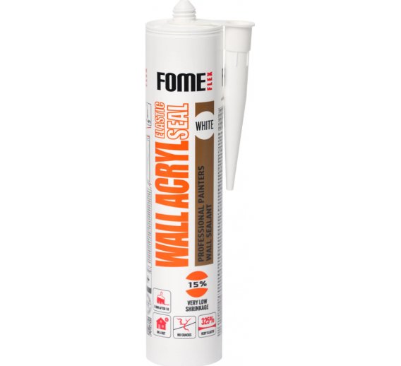 Vidaus apdailos prekės. Hermetikai, montavimo putos, sandarinimo juostos. Akriliniai hermetikai. Akrilas FOME FLEX Wall Acryl elastic seal baltas 310ml 