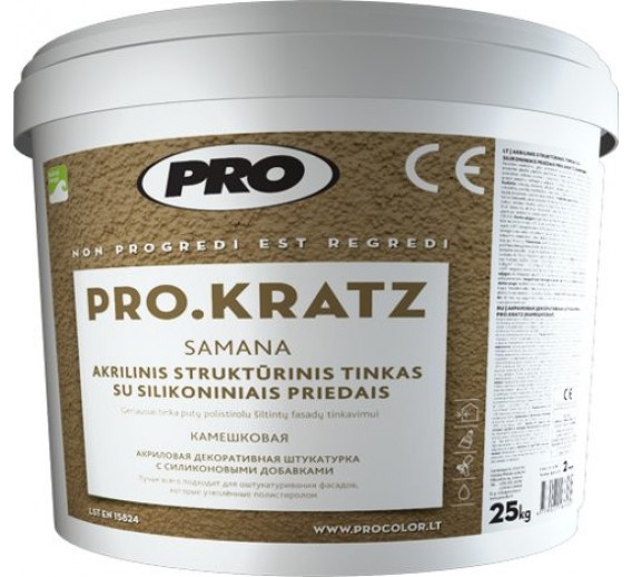 Statybinės medžiagos. Dekoratyviniai tinkai. Dekoratyvinis tinkas PRO. Akrilinis dekoratyvinis tinkas PRO KRATZ samana 2 mm 25 kg 