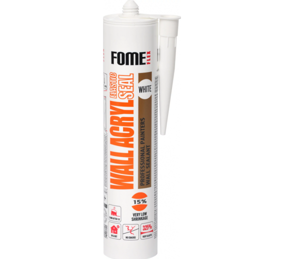 Vidaus apdailos prekės. Hermetikai, montavimo putos, sandarinimo juostos. Akriliniai hermetikai. Akrilinis hermetikas FOME FLEX Wall acryl baltas 310 ml 