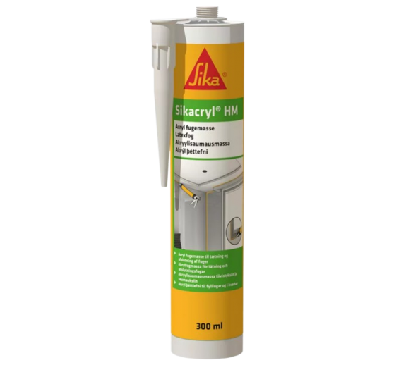 Vidaus apdailos prekės. Hermetikai, montavimo putos, sandarinimo juostos. Akriliniai hermetikai. Akrilinis hermetikas SIKACRYL HM 300ml 119848 