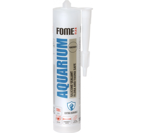 Vidaus apdailos prekės. Hermetikai, montavimo putos, sandarinimo juostos. Kiti hermetikai. Akvariumų silikonas skaidrus FOME FLEX, 300 ml 