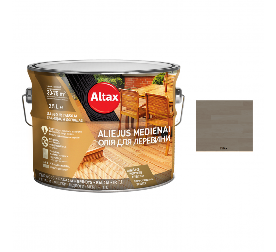 Dažai. Medienos apsaugos ir dekoravimo priemonės. Aliejus medienai. Aliejus medienai Altax, pilkas 2,5 l 