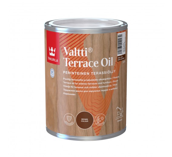 Dažai. Medienos apsaugos ir dekoravimo priemonės. Aliejus medienai. Aliejus medienai Tikkurila Valtti Terrace oil rudos sp. 0.9l 