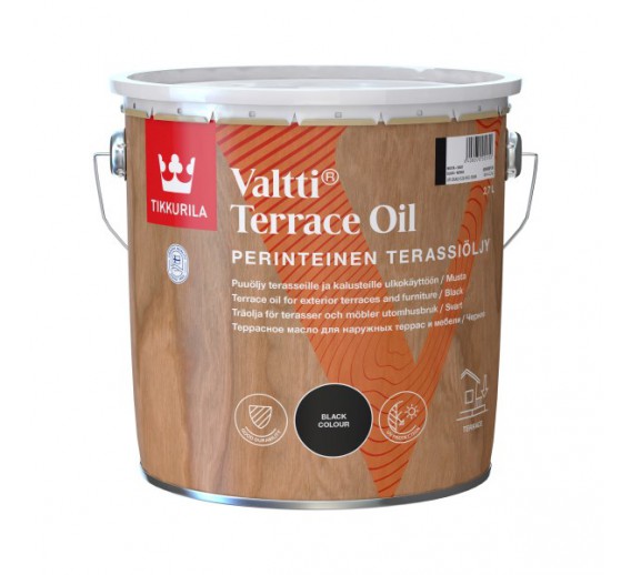 Dažai. Medienos apsaugos ir dekoravimo priemonės. Aliejus medienai. Aliejus terasoms Tikkurilla VALTTI Terrace oil black 2,7l 