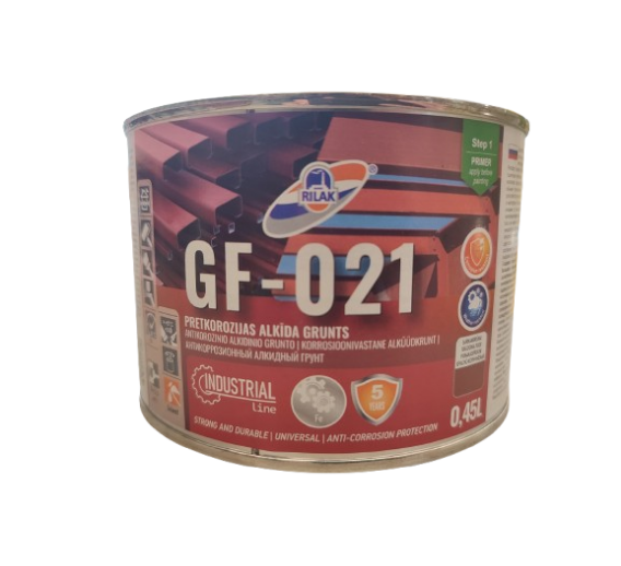 Dažai. Glaistas, gruntas, klijai, skiedikliai. Gruntai. Gruntas metalui. Alkidinis gruntas metaliniams paviršiams GF-021 0,45l 