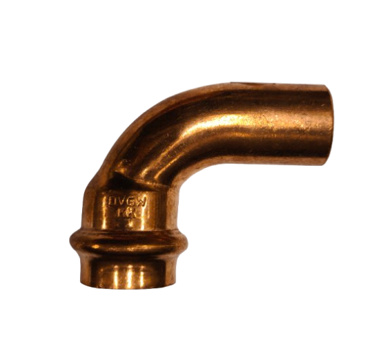 Santechnikos prekės. Vamzdynų sistemos. Vamzdžių sujungimo detalės. Varinės jungtys. Alkūnė CU press 90° 22 v/i