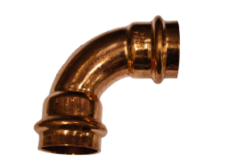 Santechnikos prekės. Vamzdynų sistemos. Vamzdžių sujungimo detalės. Varinės jungtys. Alkūnė CU press 90° 28 v/v