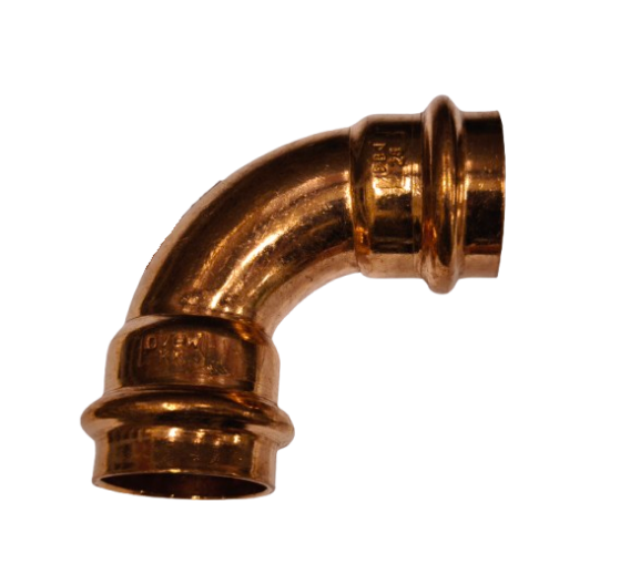 Santechnikos prekės. Vamzdynų sistemos. Vamzdžių sujungimo detalės. Varinės jungtys. Alkūnė CU press 90° 28 v/v