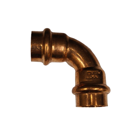 Santechnikos prekės. Vamzdynų sistemos. Vamzdžių sujungimo detalės. Varinės jungtys. Alkūnė CU press 90° D18 vid/vid