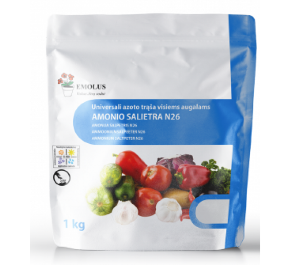 Sodo ir daržo prekės. Trąšos ir durpių substratai. Trąšos. Birios trąšos. Amonio salietra N26 1 kg