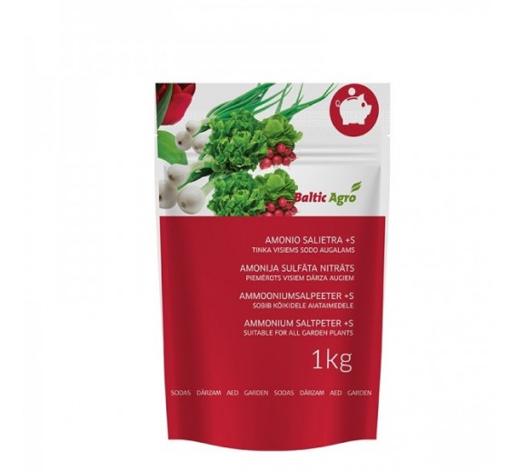Sodo ir daržo prekės. Trąšos ir durpių substratai. Trąšos. Birios trąšos. Amonio salietra S+ 1 kg 