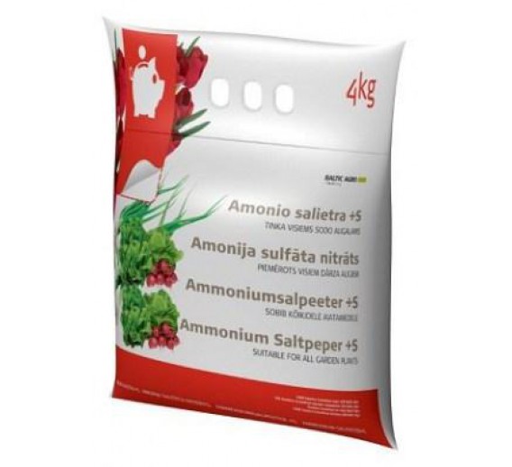 Sodo ir daržo prekės. Trąšos ir durpių substratai. Trąšos. Birios trąšos. Amonio salietra +s Baltic agro 4 kg 