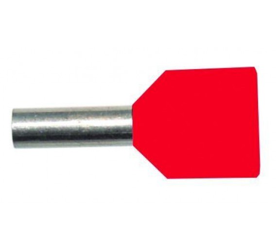 Elektros prekės. Laidai ir kabeliai. Kabelių priedai, jungtys. Gnybtai, įvairios laidų ir kabelių jungtys. Antgalis dvigubas gilzinis izoliuotas 2x1.0mm2 Cu raudonas L-8mm