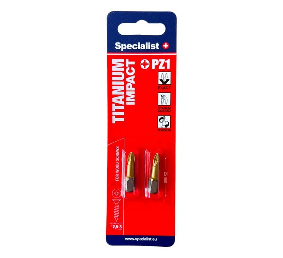 Darbo įrankiai. Mechaniniai įrankiai. Atsuktuvai, antgaliai. Sukimo antgaliai. Antgalis PZ1 x 25 mm Specialist Titanium 2 vnt. 