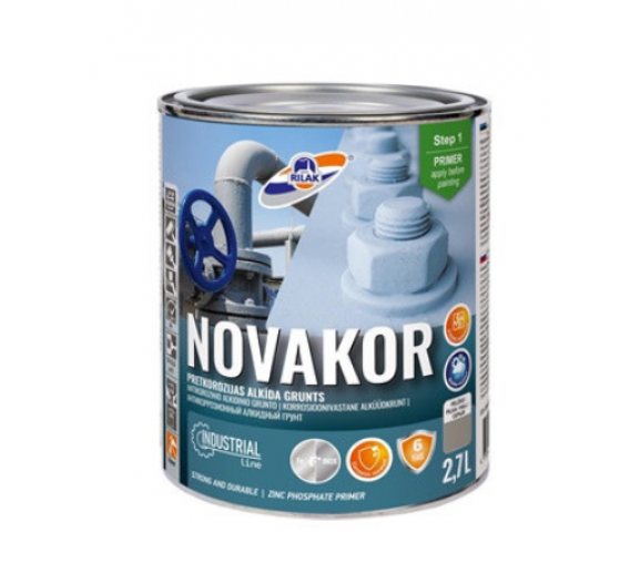 Dažai. Glaistas, gruntas, klijai, skiedikliai. Gruntai. Gruntas metalui. Antikorozinis gruntas NOVAKOR šv.pilkas 2,7l 