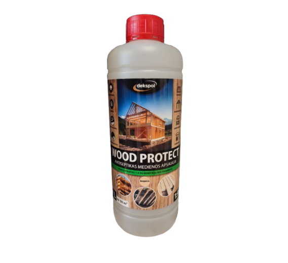 Dažai. Medienos apsaugos ir dekoravimo priemonės. Antiseptikai, balikliai. Antiseptikas Wood Protect bespalvis 1l 