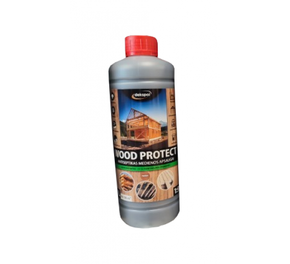 Dažai. Medienos apsaugos ir dekoravimo priemonės. Antiseptikai, balikliai. Antiseptikas Wood Protect rudas 1l 