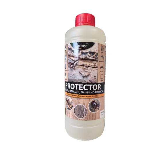 Dažai. Medienos apsaugos ir dekoravimo priemonės. Antiseptikai, balikliai. Apsauga nuo kinivarpų Protector 1l 