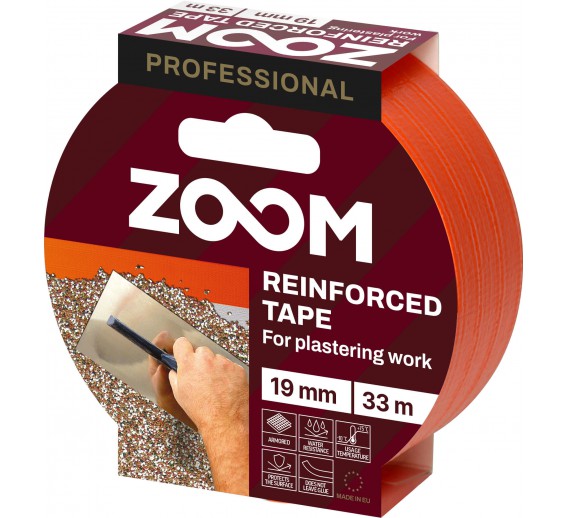Vidaus apdailos prekės. Pakavimo, izoliacinės, lipnios juostos. Armuotos juostos, audinio juostos. Armuota juosta tinkavimo darbams ZOOM 19mmx33m