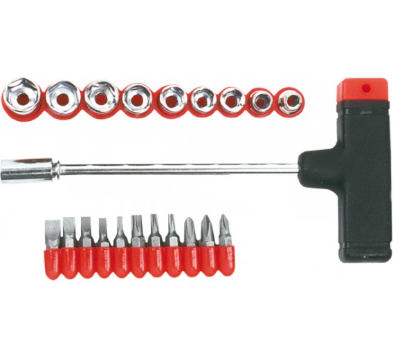 Darbo įrankiai. Mechaniniai įrankiai. Atsuktuvai, antgaliai. Atsuktuvai, atsuktuvų rinkiniai. Atsuktuvų rinkiniai. Atsuktuvas T formos su 21 antgaliu Top tools 