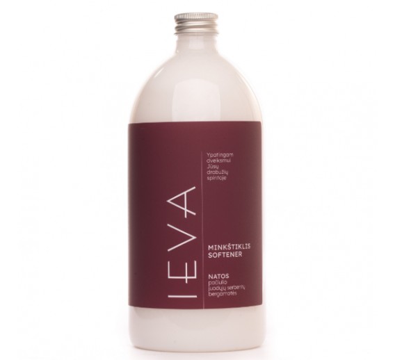 Švaros prekės. Skalbimo milteliai, skalbikliai, plovimo priemonės. Audinių minkštiklis IEVA pačiulis, juod. serbentai, bergamotė 1l