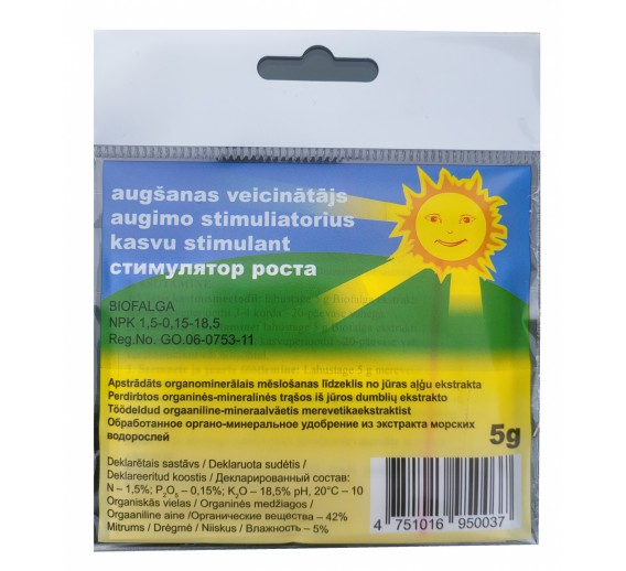 Sodo ir daržo prekės. Augalų apsaugos priemonės. Sodo priežiūros priemonės. Augimo stimuliatorius augalams BIOFALGA 5g 