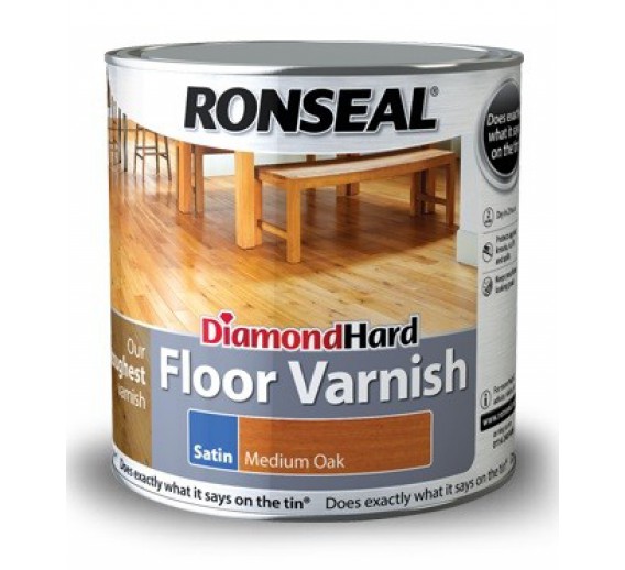 Dažai. Medienos apsaugos ir dekoravimo priemonės. Lakas. Baltas grindų lakas RONSEAL Diamond p. matinis 2.5l 