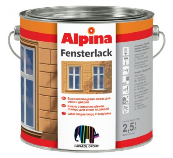 Dažai. Dažai, dažymo įrankiai, dažymo juostos. Emaliniai dažai. Balti dažai ALPINA Fensterlack, 2.5L 