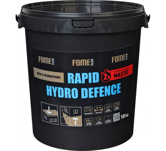 Statybinės medžiagos. Hidroizoliacinės medžiagos. Hidroizoliacinės mastikos ir mišiniai. Bituminė mastika FOME FLEX Rapid Hydro Defence 18 kg 