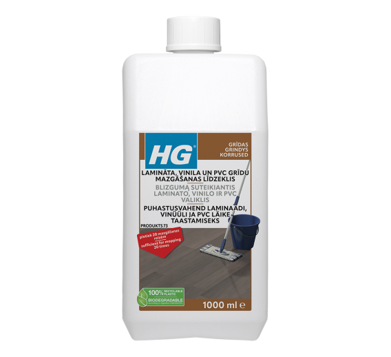 Švaros prekės. Buitinė chemija, valikliai. Blizgesį suteikiantis laminato valiklis HG 1l