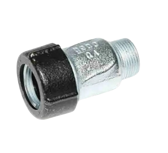 Santechnikos prekės. Vamzdynų sistemos. Vamzdžių sujungimo detalės. Cinkuoto ketaus jungtys. Cinkuoto ketaus movos. Cinkuoto ketaus jungtis išorinis sriegis 1