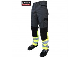 Darbo saugos prekės. Darbo drabužiai. Kelnės, bridžai. Darbo kelnės Pesso Canvas HI-VIS, pilkos  60 d. 