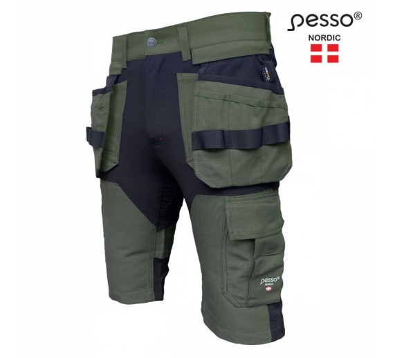 Darbo saugos prekės. Darbo drabužiai. Kelnės, bridžai. Šortai Pesso Titan 125P žali