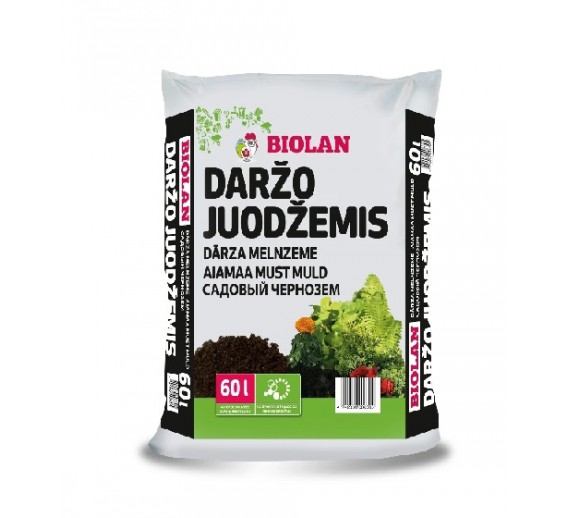 Sodo ir daržo prekės. Trąšos ir durpių substratai. Durpių ir žemių substratai. Daržo juodžemis su trąšomis Biolan, 60 l 