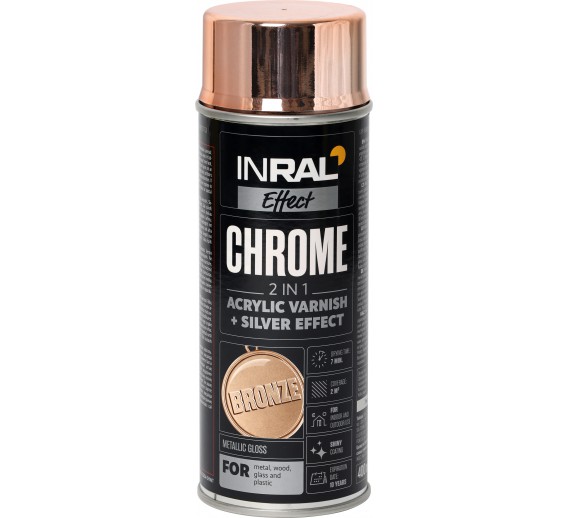 Dažai. Dažai, dažymo įrankiai, dažymo juostos. Aerozoliniai dažai, lakas, gruntas. Dažai aerozoliniai INRAL CHROME varinis 400ml 