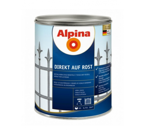 Dažai. Dažai, dažymo įrankiai, dažymo juostos. Metalo dažai. Dažai Direkt auf Rost RAL7040 0.75l 