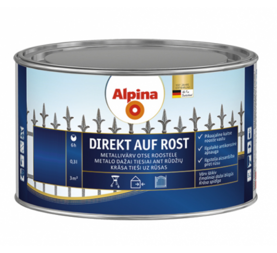 Dažai. Dažai, dažymo įrankiai, dažymo juostos. Metalo dažai. Dažai Direkt auf Rost t. ruda RAL8017 spalva 0,3l 