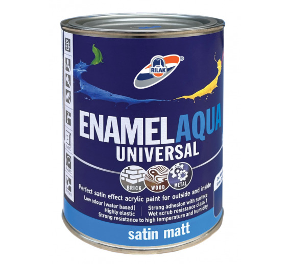 Dažai. Dažai, dažymo įrankiai, dažymo juostos. Emaliniai dažai. Dažai Enamel Aqua Universal matiniai A 0,9l 