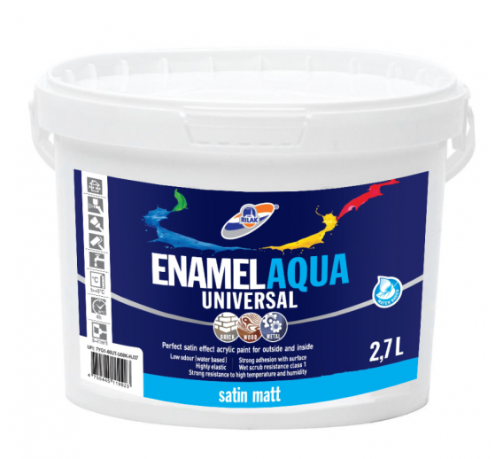 Dažai. Dažai, dažymo įrankiai, dažymo juostos. Emaliniai dažai. Dažai Enamel Aqua Universal matiniai juodi 2,7l 