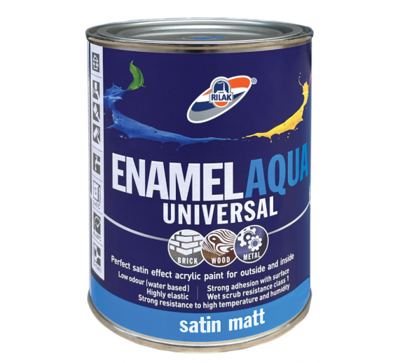 Dažai. Dažai, dažymo įrankiai, dažymo juostos. Emaliniai dažai. Dažai Enamel Aqua Universal matiniai tamsiai rudi 0,9l 