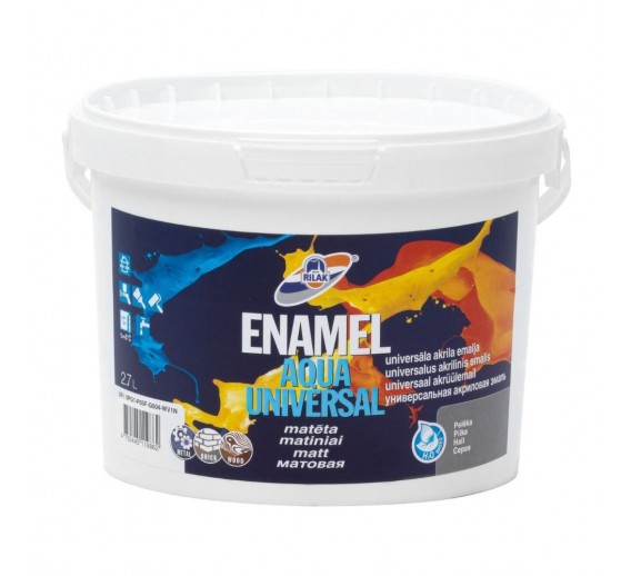Dažai. Dažai, dažymo įrankiai, dažymo juostos. Emaliniai dažai. Dažai Enamel Aqua Universal matiniai tamsiai rudi 2,7l 