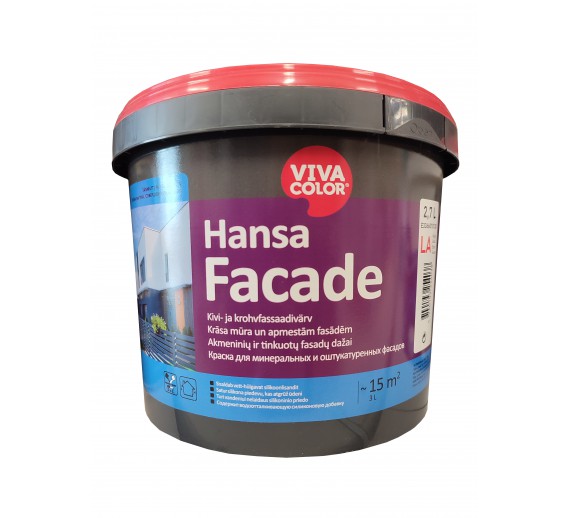 Dažai. Dažai, dažymo įrankiai, dažymo juostos. Fasadiniai dažai. Dažai fasadams VIVACOLOR Hansa Facade LA 2.7l 