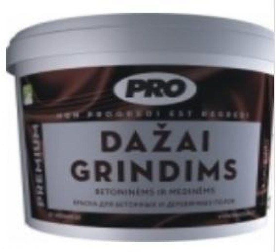 Dažai. Dažai, dažymo įrankiai, dažymo juostos. Grindų dažai. Dažai grindims PRO smėlinės sp. 0.9l 