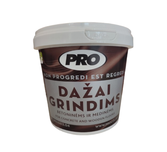 Dažai. Dažai, dažymo įrankiai, dažymo juostos. Grindų dažai. Dažai grindims PRO šviesiai rudi 0.9l 