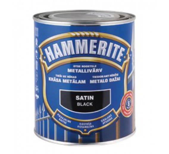Dažai. Dažai, dažymo įrankiai, dažymo juostos. Metalo dažai. Dažai HAMMERITE SATIN 2,5l juoda 
